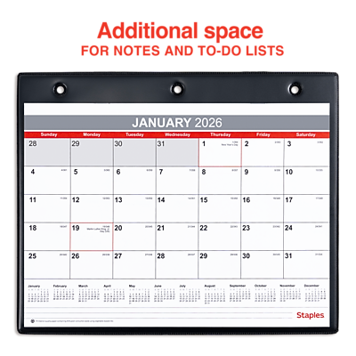 Sure, here is the corrected and grouped text from the image:

---

**Additional space for notes and to-do lists**

**JANUARY 2026**

**Sunday** 28  
**Monday** 29  
**Tuesday** 30  
**Wednesday** 31  
**Thursday** 1  
**Friday** 2  
**Saturday** 3  
4 5 6 7 8 9 10 11 12 13 14 15 16 17 18 19 20 21 22 23 24 25 26 27 28 29 30 31

**Staples**

---

**Months:**

- January
- February
- March
- April
- May
- June
- July
- August
- September
- October
- November
- December

---