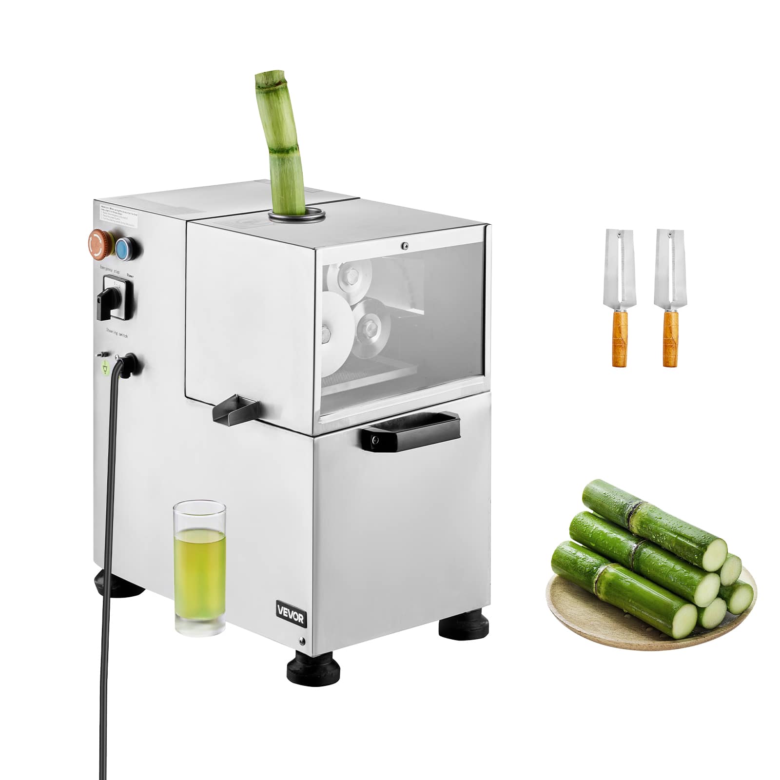 VEVOR - Commercial Sugar Cane Juicer,800W Electric Sugarcane Juicer Machine with 661LBS/H High Output, 4 Stainless Steel Rollers - Silver