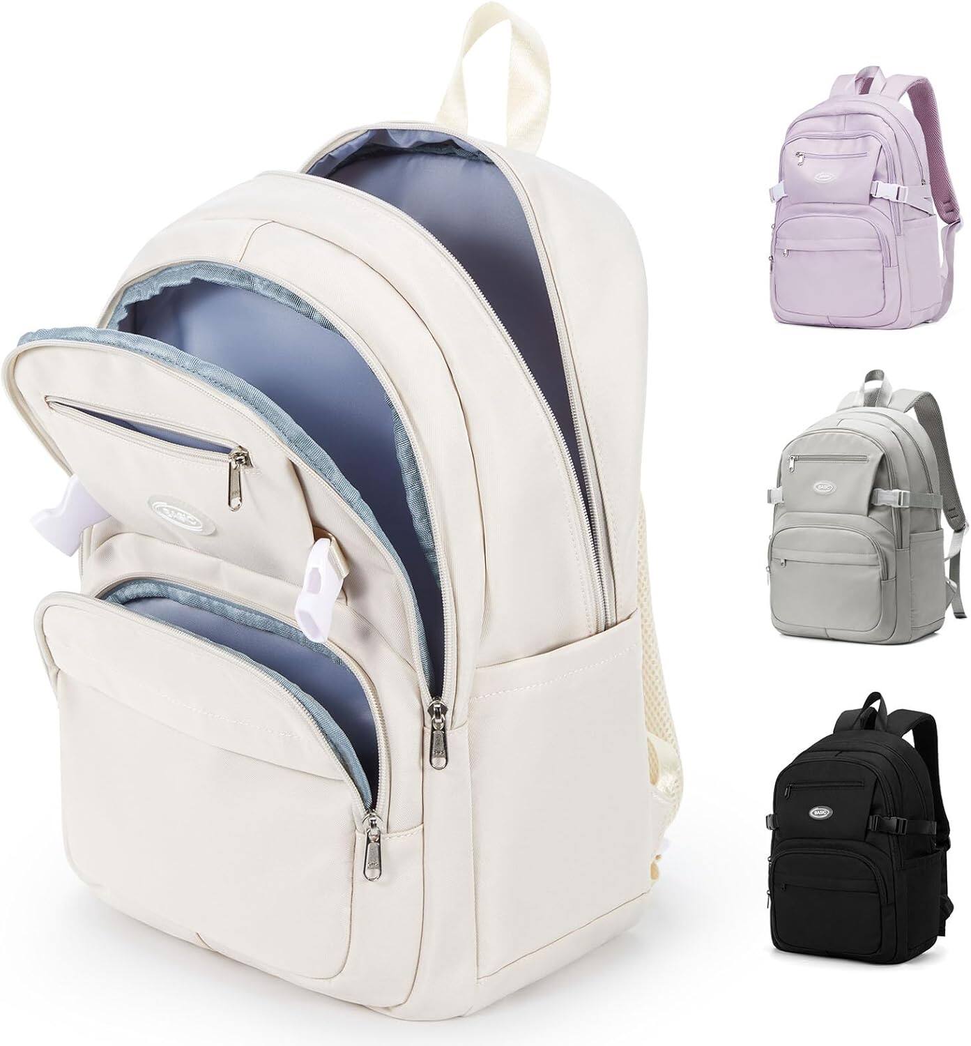 Front. Live At Space - Lightweight Backpack College School Pockets Girls Boys, Large Capacity Bookbag Women Waterproof Teens Casual Daypack - G2-beige.
