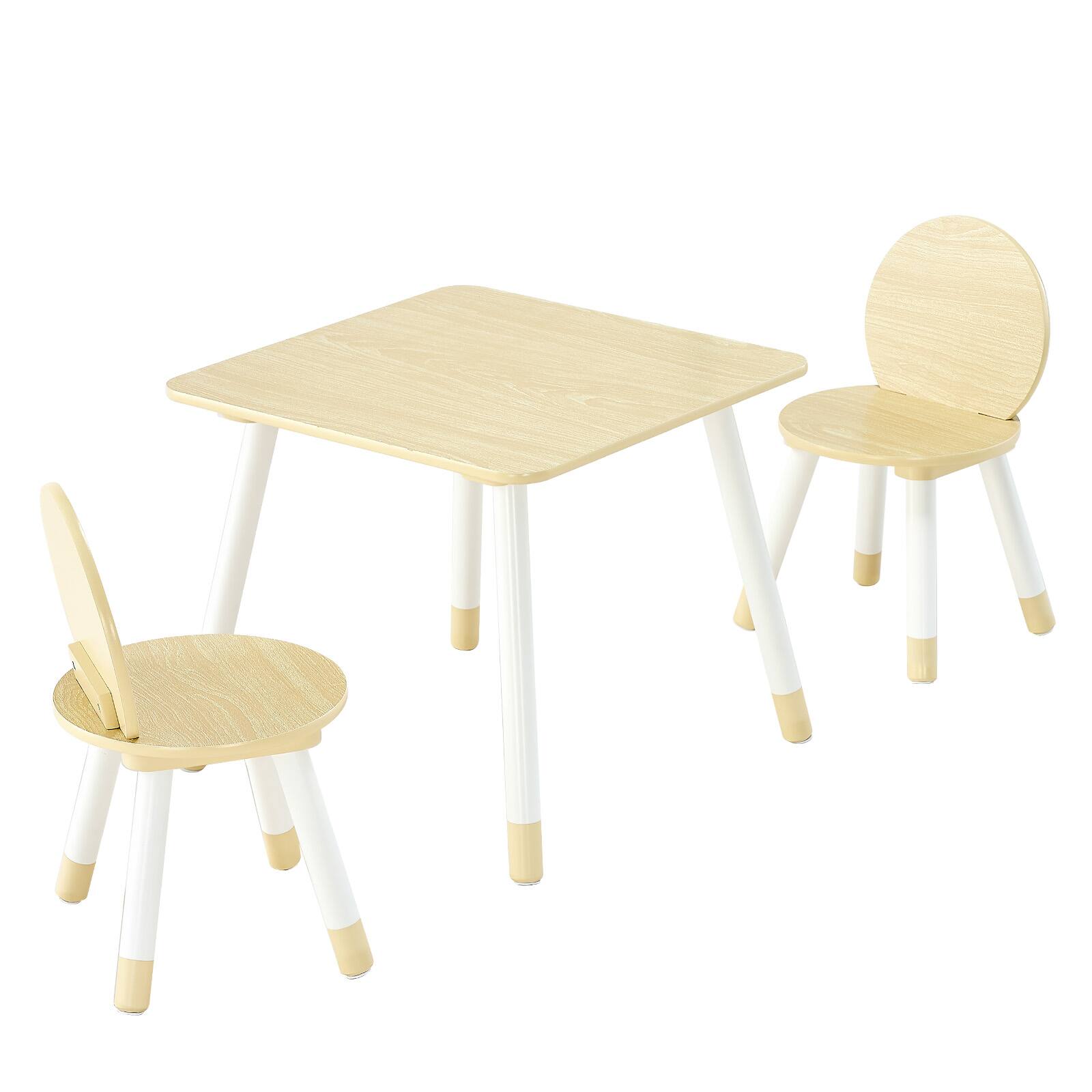 Alt View 5. VEVOR - Kids Table and 2 Chairs Set, Toddler Table and Chair Set with Rounded Edge Design & Graffiti Desktop - White + Natural Wood.