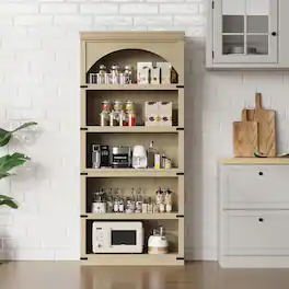 GARVEE - Farmhouse Arched Bookshelf, Wooden Arch Book Shelf with Wooden Base, 5 Tier Bookshelves - Natural