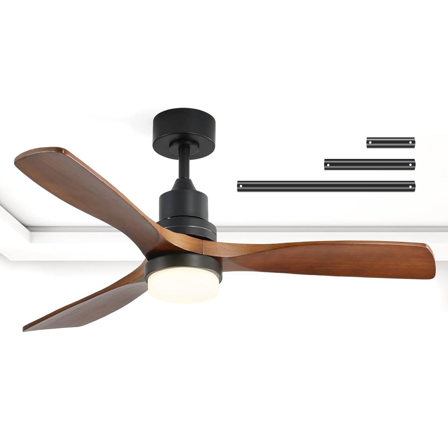 Sofucor - Wood Ceiling Fans with Lights and Remote Reversible 6 Speeds 3CCT Dimmable, Noiseless, Indoor/Outdoor Ceiling Fan Quiet - Black-52inch B