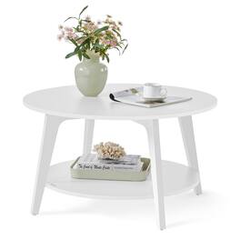 Songmics Home - Round Coffee Table, 2-Tier Center Table with Storage, Tapered Legs, Curved Transitions, 31.5 Dia. x 17.7 H Inches - Snow White