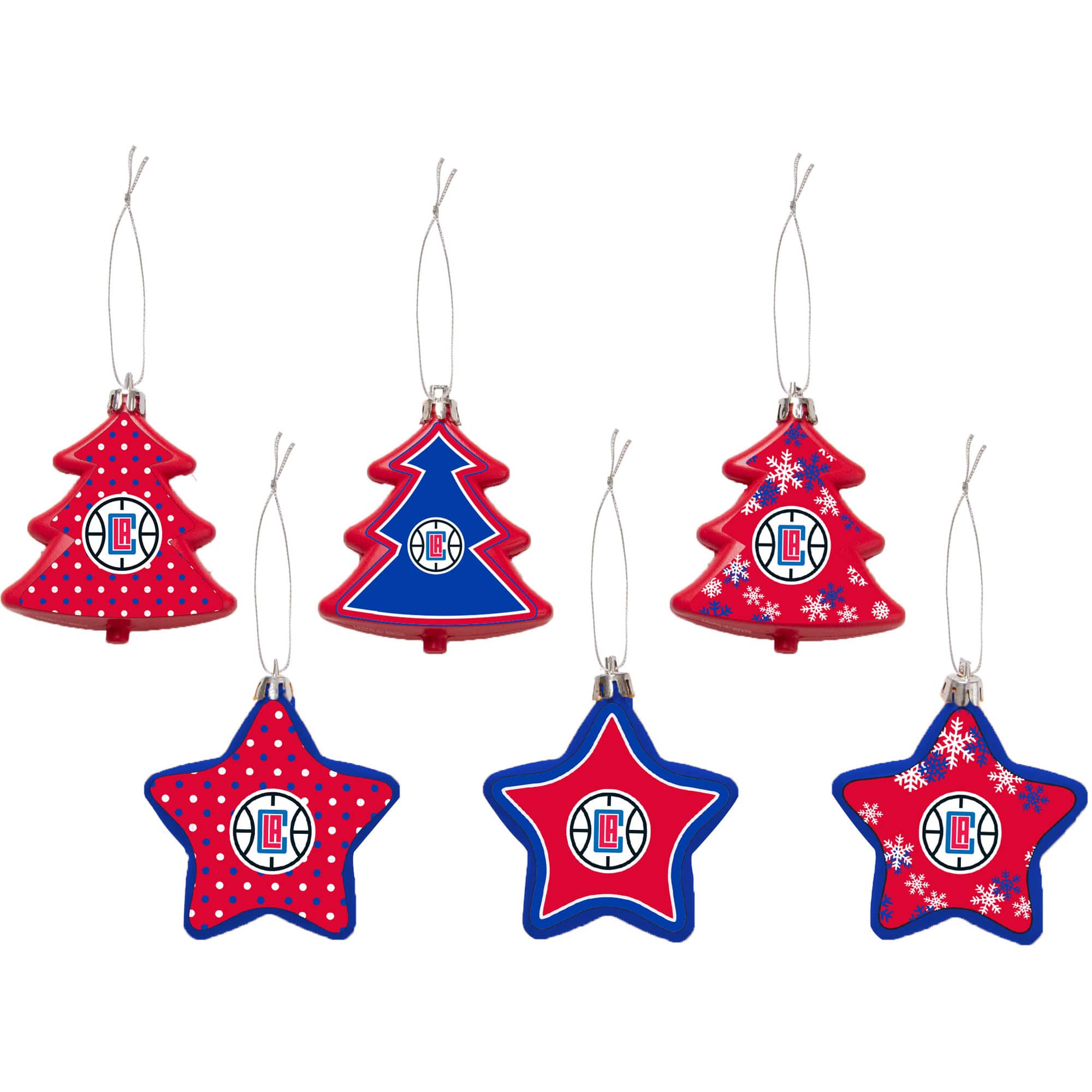 FOCO - LA Clippers 3'' x 3'' Six-Pack Shatterproof Tree And Star Ornament Set - Multicolor
