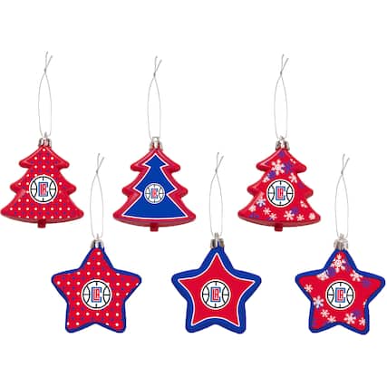 Front. FOCO - LA Clippers 3'' x 3'' Six-Pack Shatterproof Tree And Star Ornament Set - Multicolor.