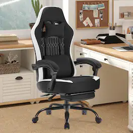 Anysun - Computer Game Chair with Lumbar Support - Adjustable Height, Armrests, Headrest & 360° Rotating Wheels - Black