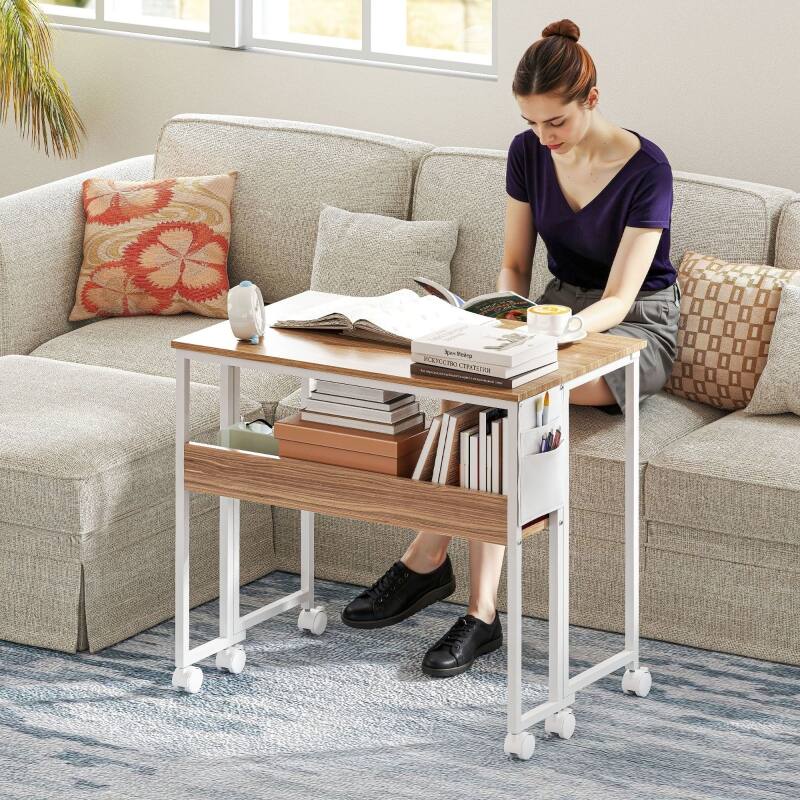 Alt View 1. Anysun - 31.5" Folding Computer Desk with Storage Bag, Shelf & Wheels, Space-Saving Mobile Desk for Home Office or Small Spaces - Natural Wood.