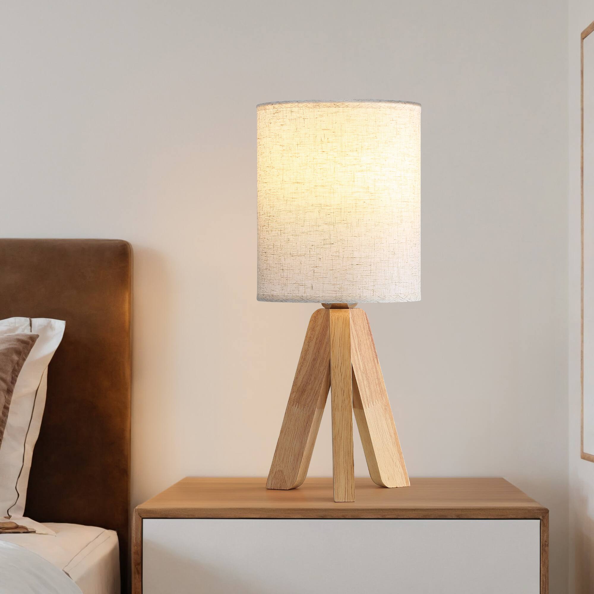 Left. Akoasm - Wood Table Lamps with Rocker Switch, Nightstand Lamp for Living Room Bedroom, E26 Socket, Set of 2 (No Bulb Included).