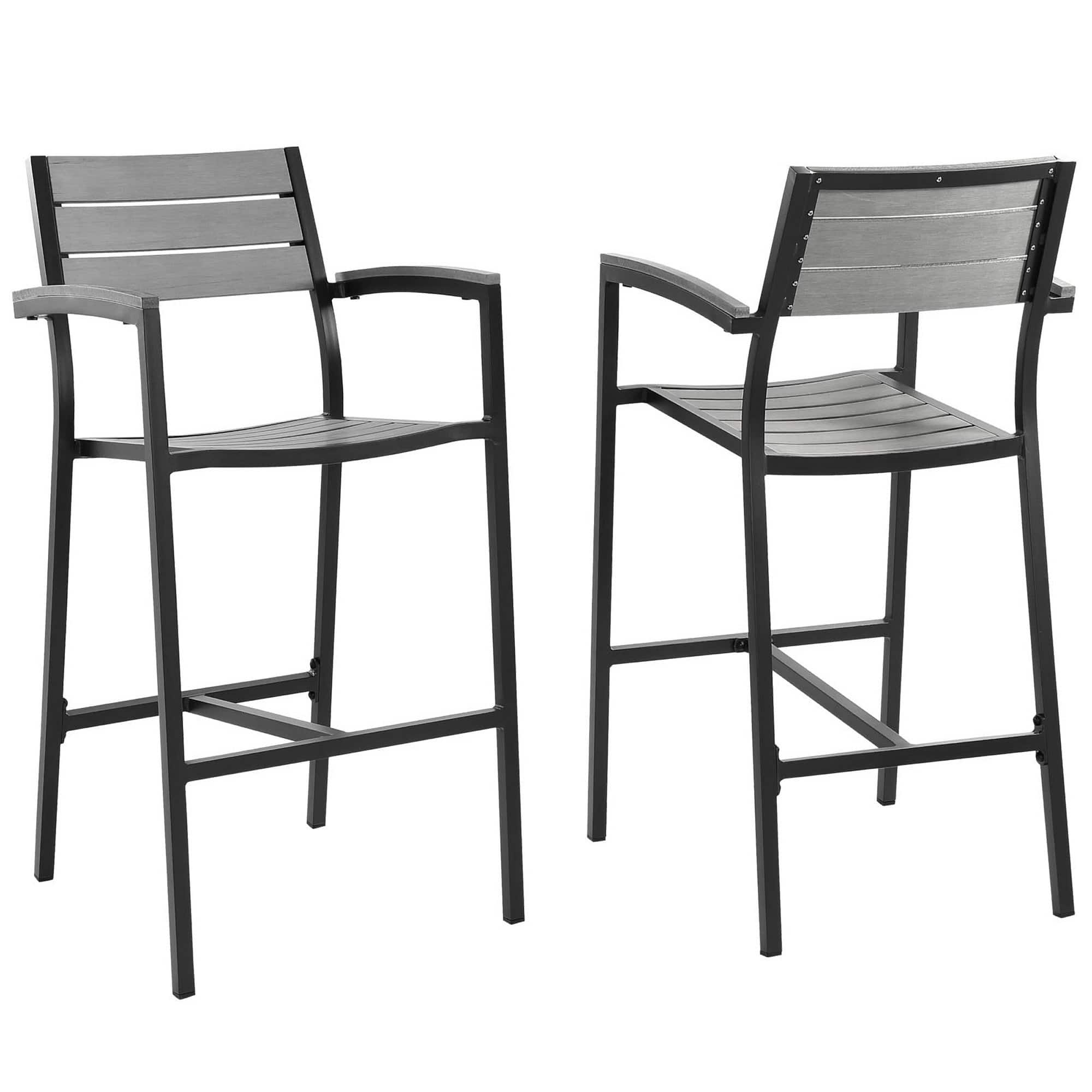 Maine Outdoor Patio Bar Stool Set of 2 by Modway - Brown Gray