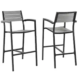 Maine Outdoor Patio Bar Stool Set of 2 by Modway - Brown Gray