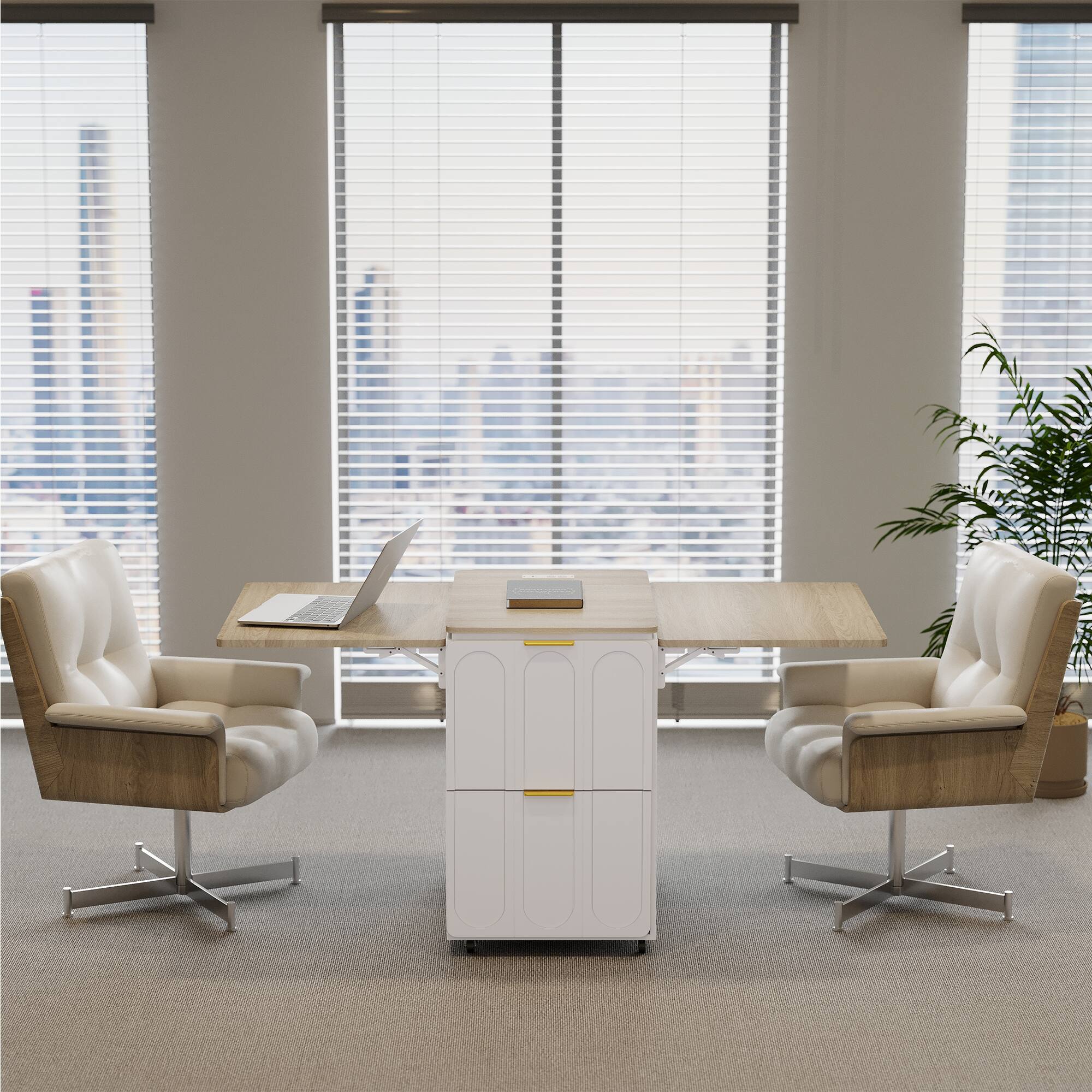 Alt View 5. ModernMate - 3-in-1 Folding Desk & File Cabinet with 4 Drawers - Light Walnut.