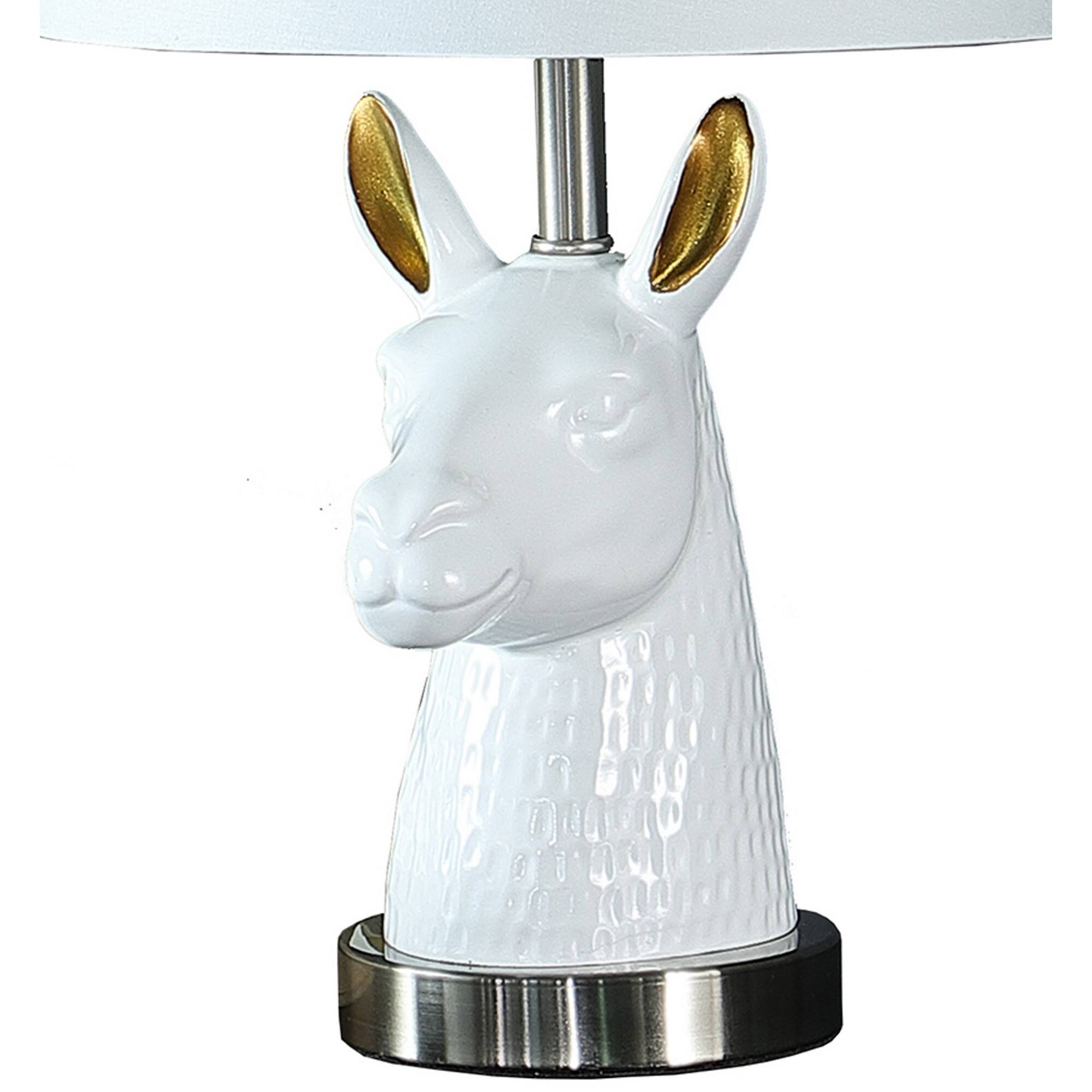 Back. Manhattan Lane - Metal Table Lamp with Llama Animal Head - White.