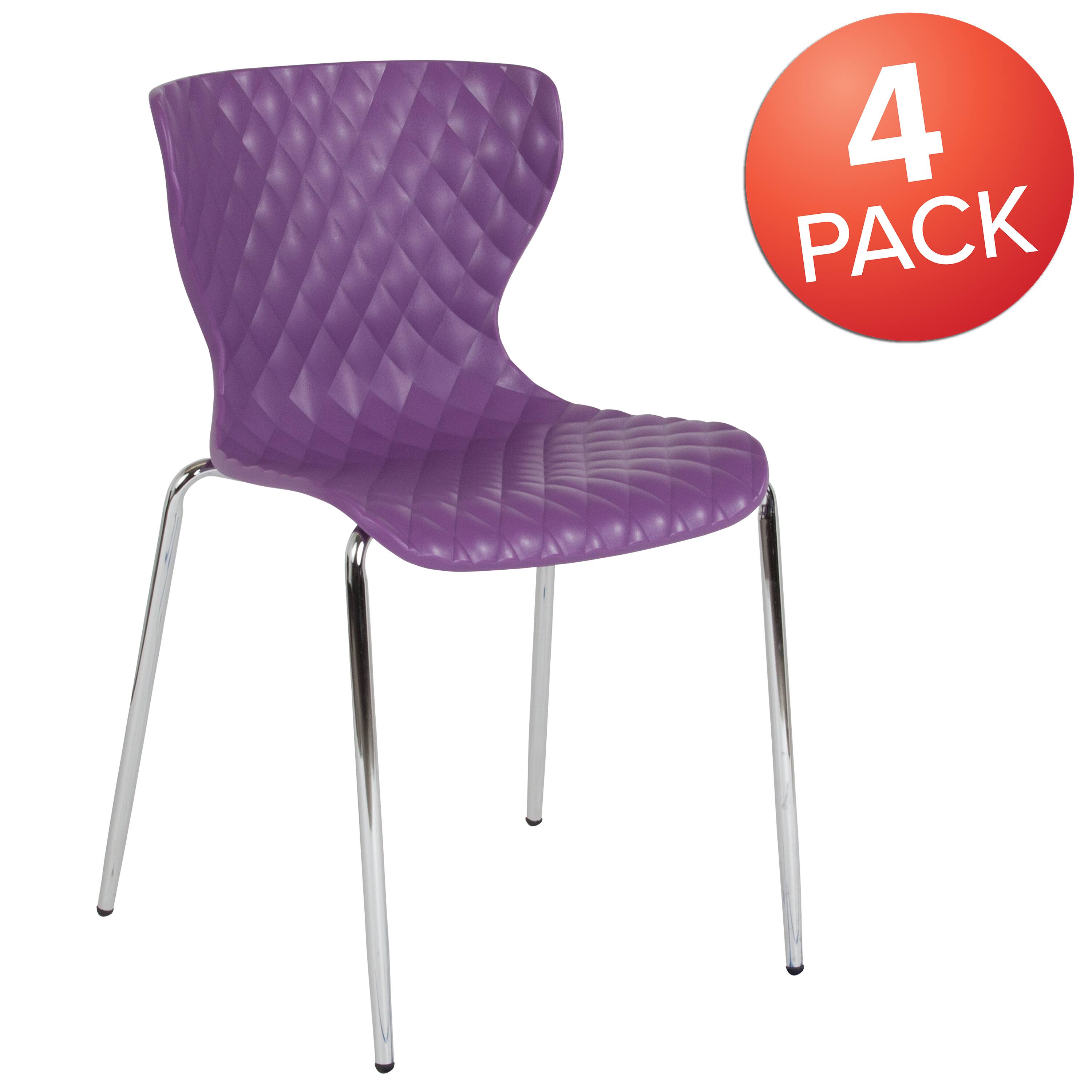 Alt View 1. Emma + Oliver - 4 Pack Contemporary Design Plastic Stack Chair - Purple.
