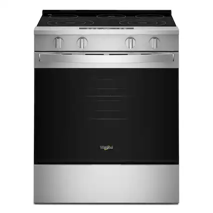 Front. Whirlpool - 30 in. Wide 5 elements 5.3 cu. ft. Slide-In Electric Range with No Preheat and Slow Cook Modes - Stainless Steel.