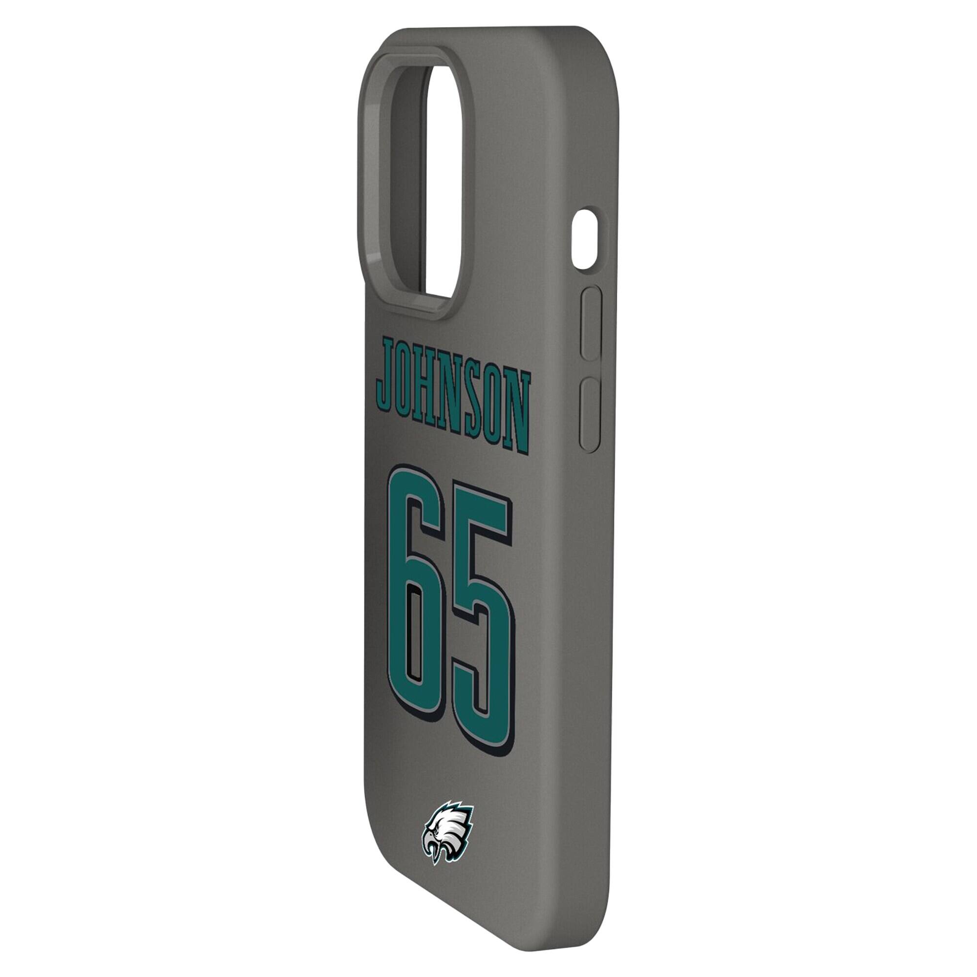 Alt View 1. Keyscaper - Lane Johnson Gray Philadelphia Eagles Ready Soft Touch iPhone Case - 14 Pro - Gray.