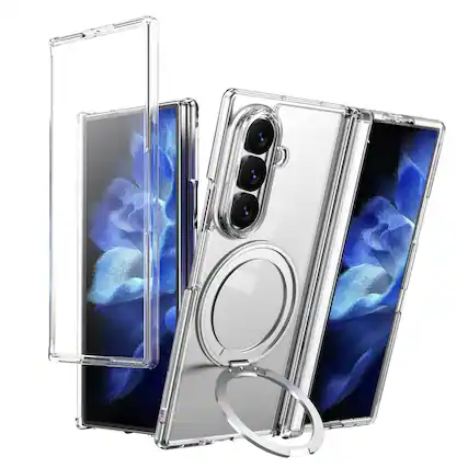 Front. Dteck - Shockproof Case for Samsung Galaxy Z Fold8 Ultra with Stand, Magnetic PC Cover Built in Screen Film and Hinge Protection - Clear.