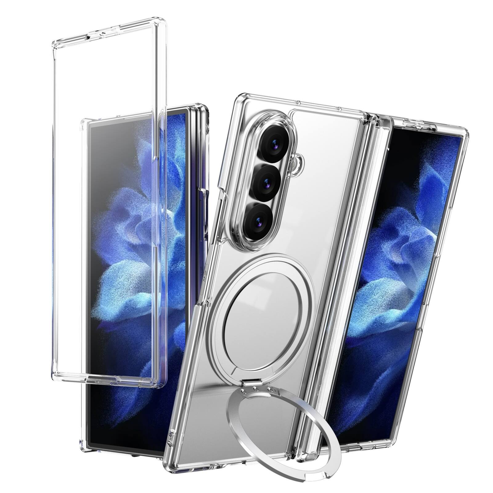 Front. Dteck - Shockproof Case for Samsung Galaxy Z Fold8 Ultra with Stand, Magnetic PC Cover Built in Screen Film and Hinge Protection - Clear.