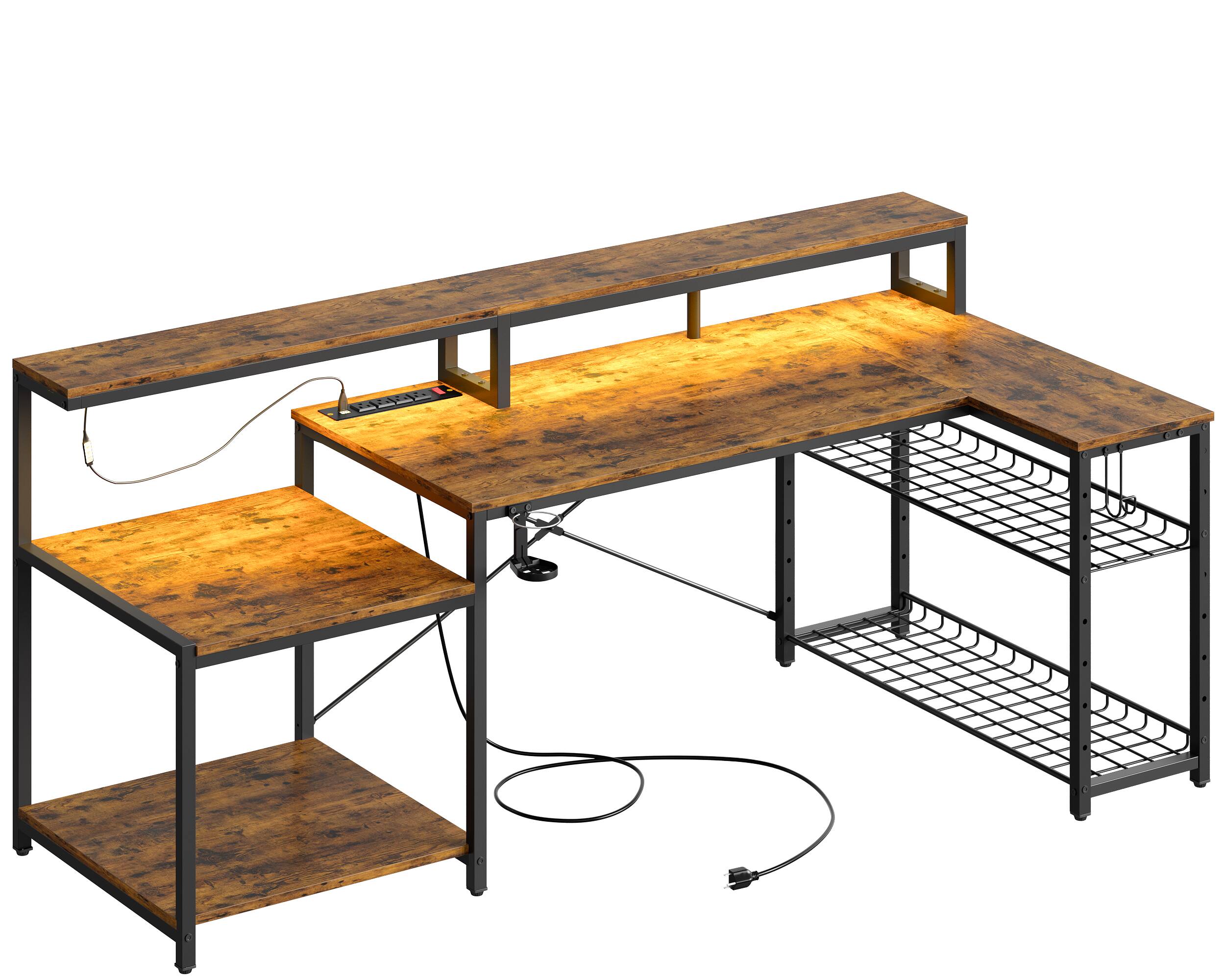 Angle. Bestier - 71.5inch L-Shaped Gaming Desk with Integrated LED Lighting and Power Outlet - Brown.