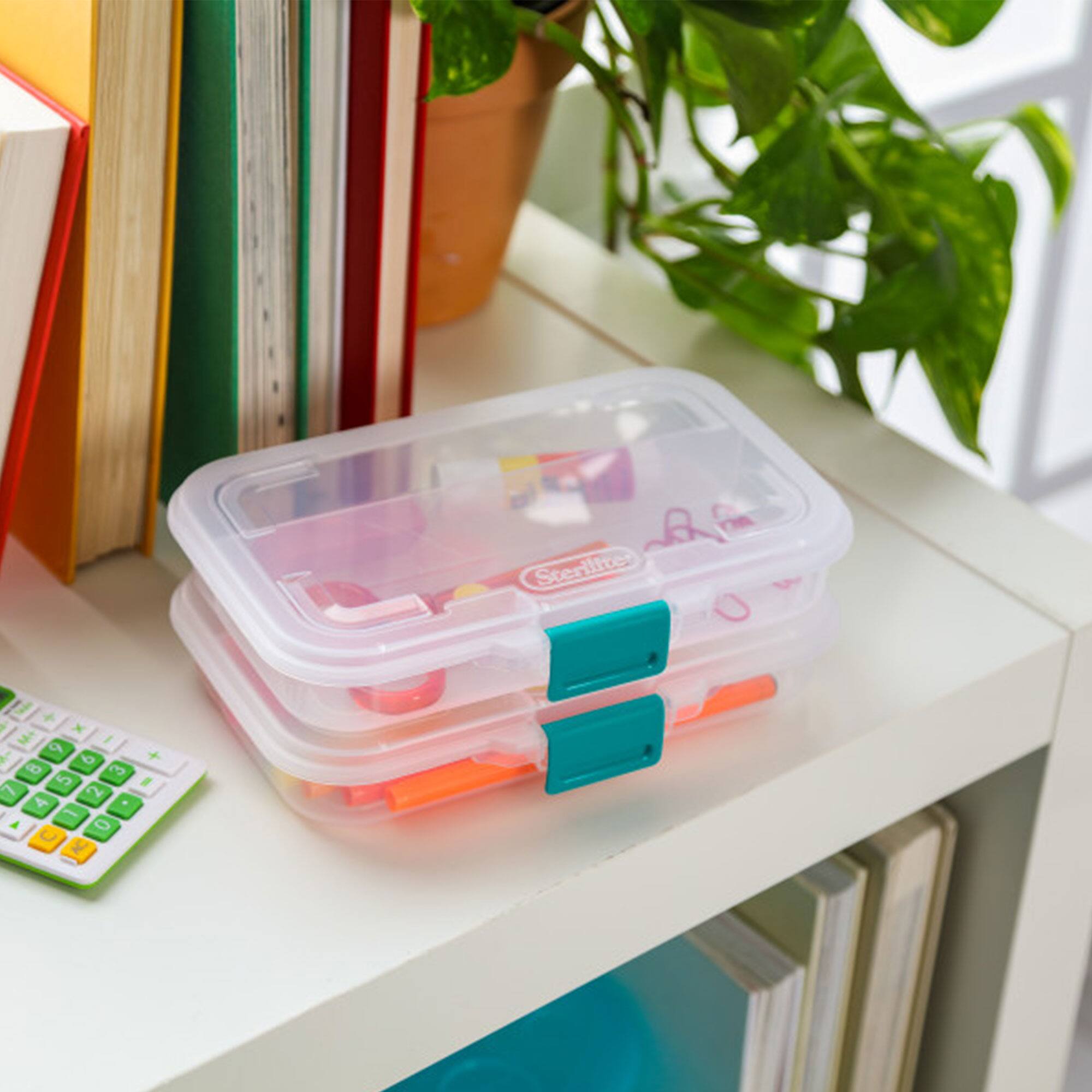 Alt View 5. Sterilite - Sterilite Convenient Small Divided Clear Storage Pencil Box & Latch Lid, 12 Pack - Clear.