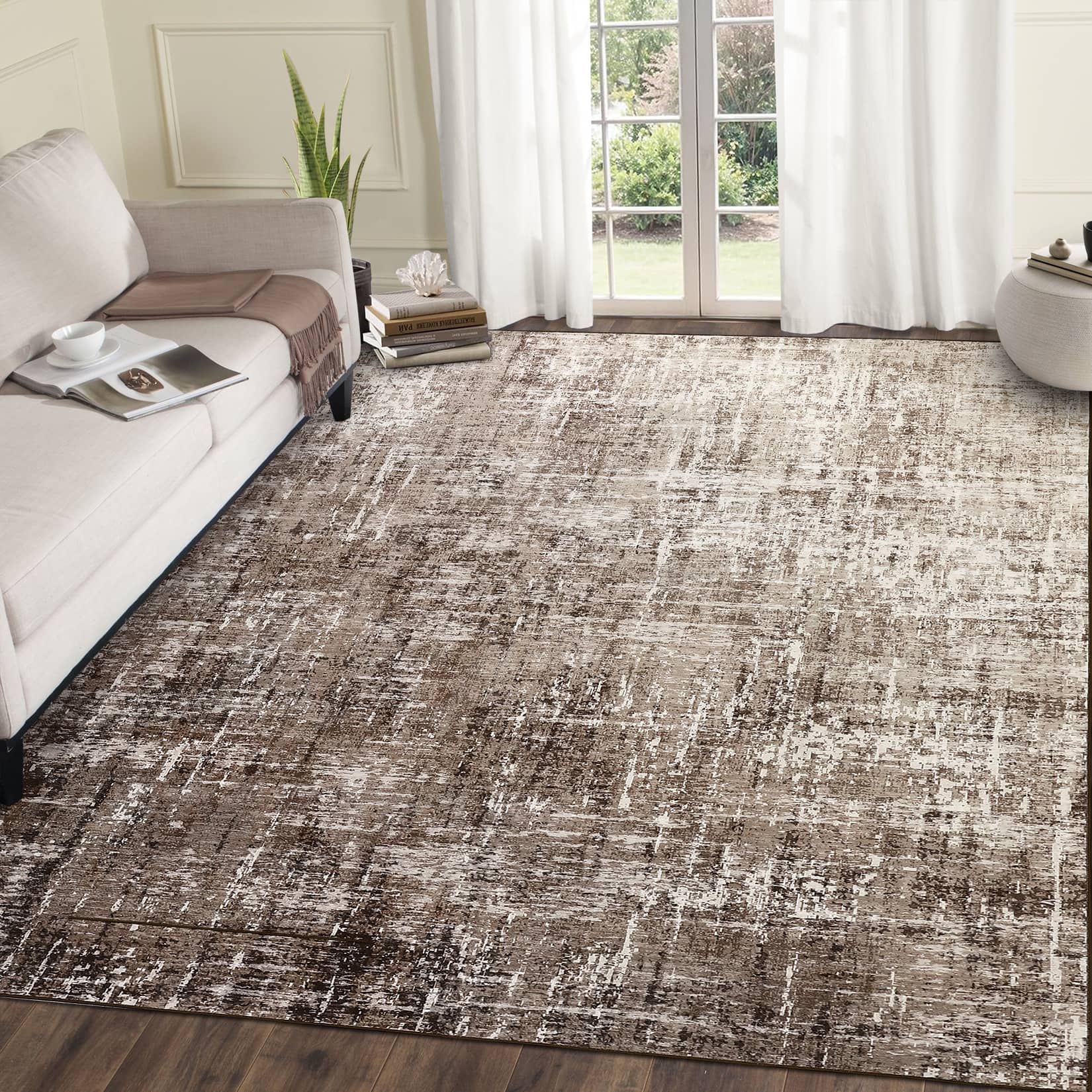 Front. GARVEE - Modern Gradient Style Area Rug Non Slip Non Shedding Ultra Thin Washable Floor Rug for Living Room Bedroom Home Office - Light Camel.