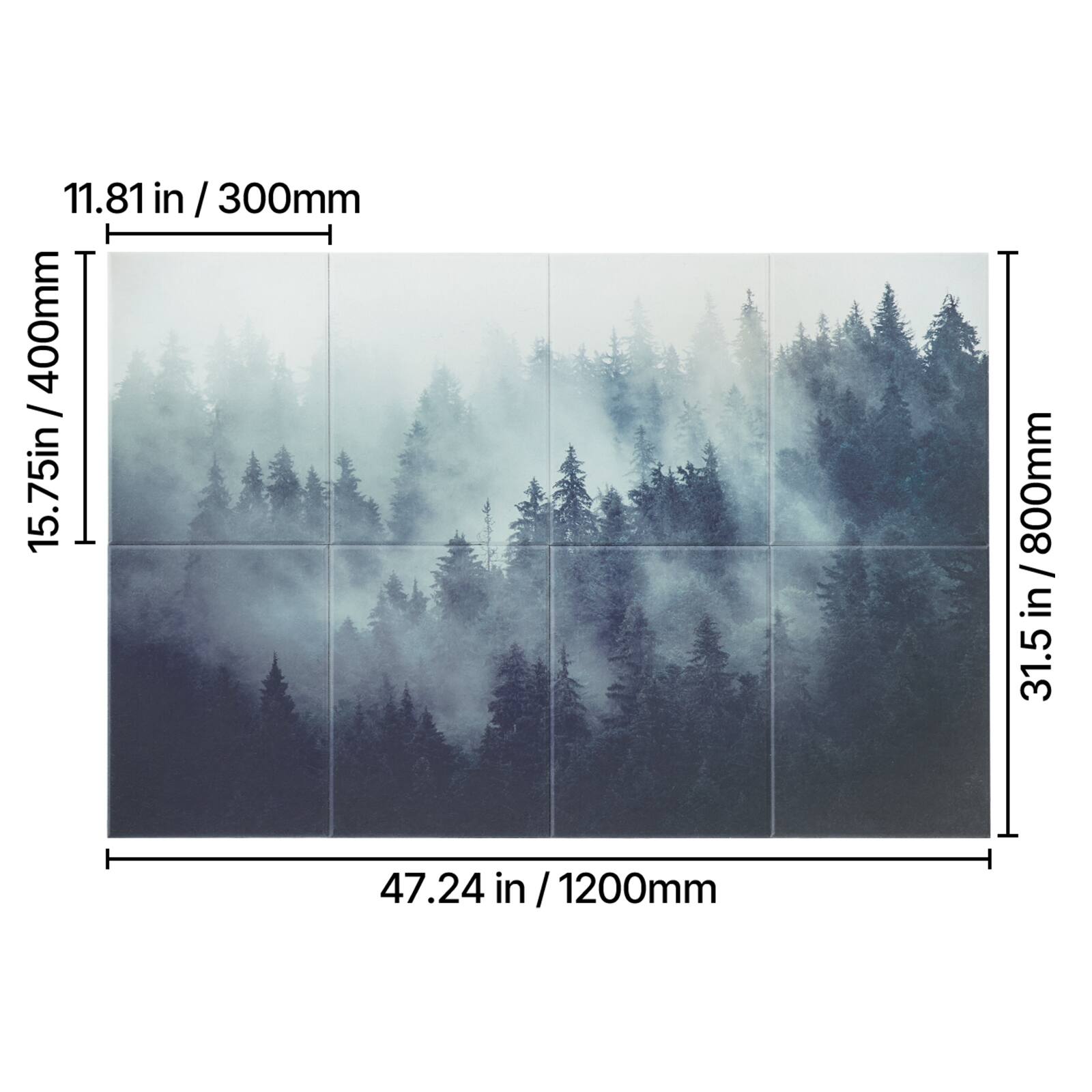 11.81 in / 300mm  
15.75 in / 400mm  
31.5 in / 800mm  
47.24 in / 1200mm