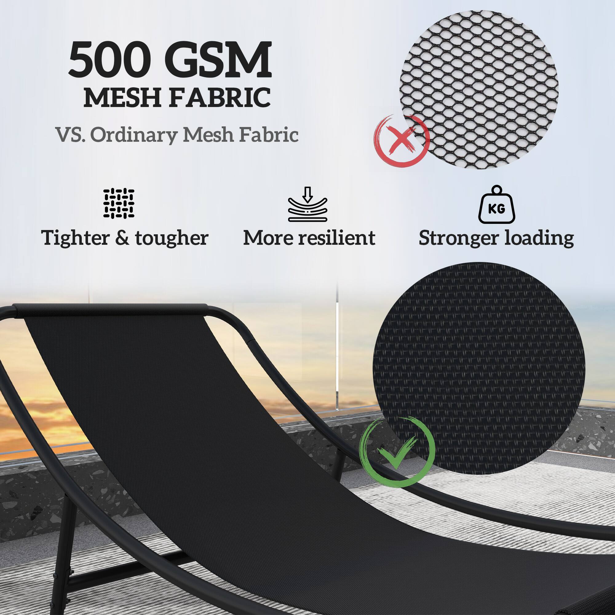 500 GSM MESH FABRIC  
VS. Ordinary Mesh Fabric  

- Tighter & tougher  
- More resilient  
- Stronger loading