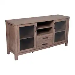 Flash Furniture - Dion 59 Inch Modern Kitchen and Dining Room Buffet Sideboard Storage Cabinet, Engineered Wood with 2 Tempered Glas - Brown
