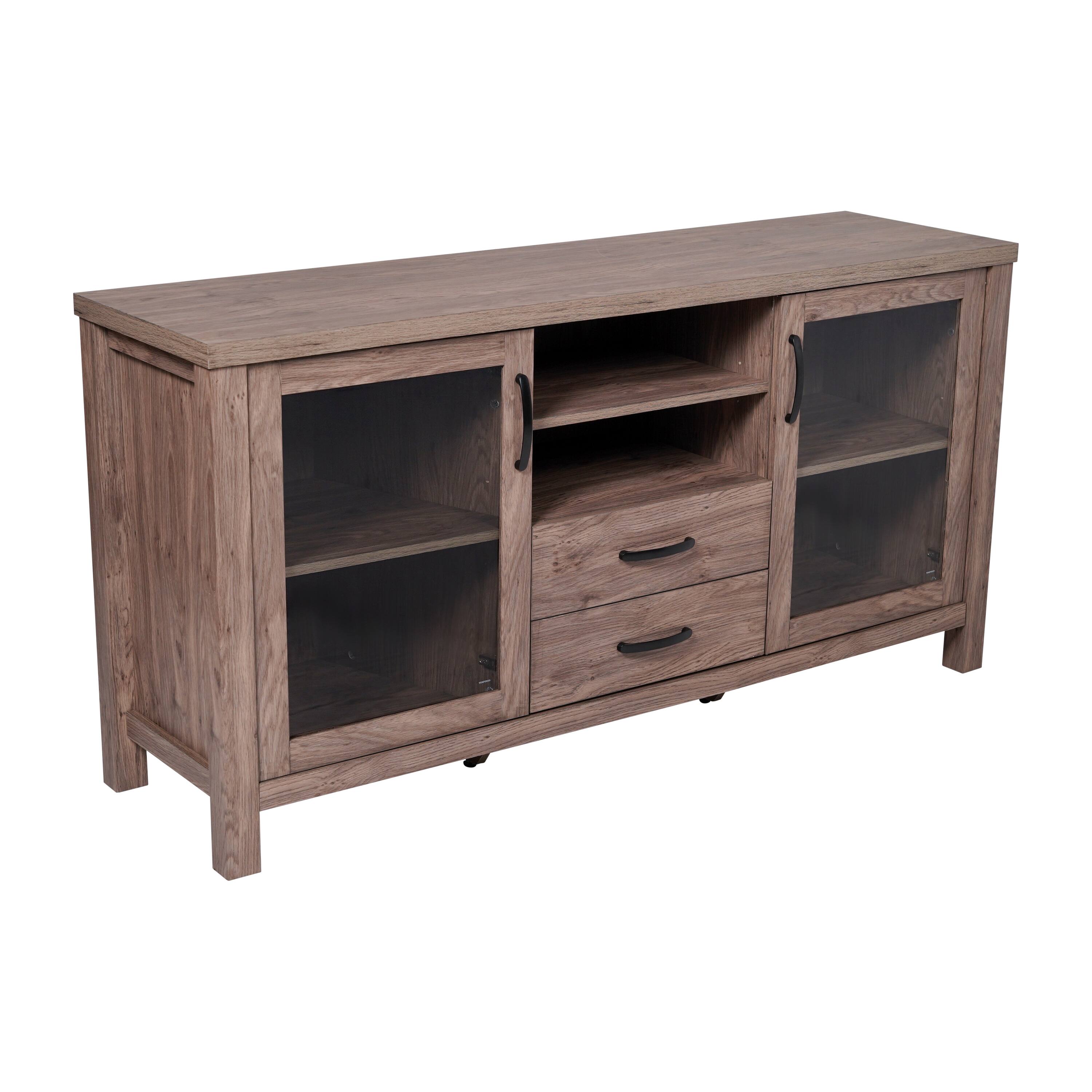 Alt View 1. Emma + Oliver - Engineered Wood Buffet Cabinet w/ Storage, 2 Drawers, 2 Glass Doors - Brown.