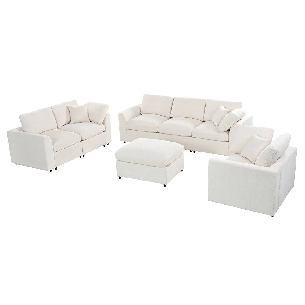 Back. Loheer - Loheer 4-Piece Modular Sofa Set Chenille Deep Seat Living Room Couch with Ottoman - Beige.