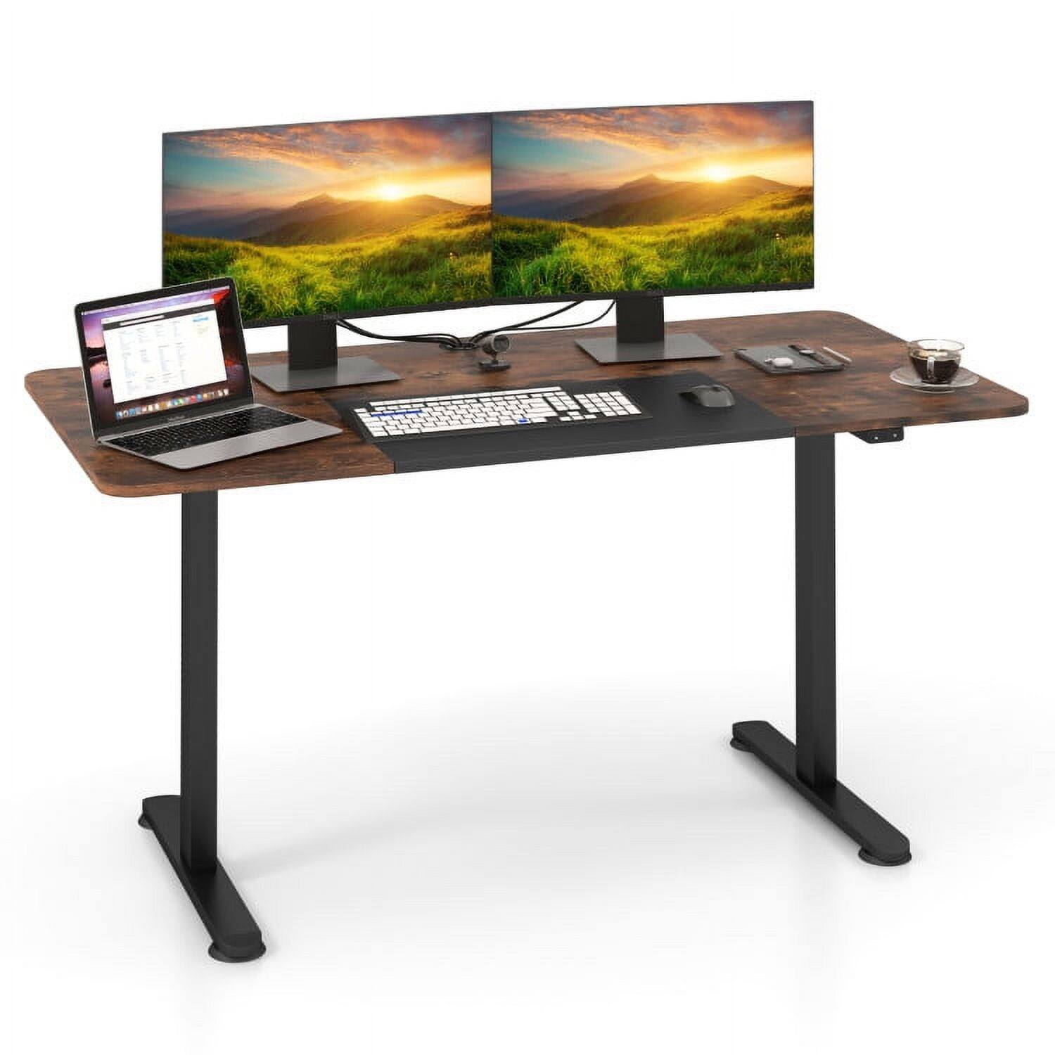 Front. Kadyn - 55 Inch Electric Height Adjustable Office Desk with Cable Management Hole-Brown, Home Office Desks, Computer Desks - Brown.