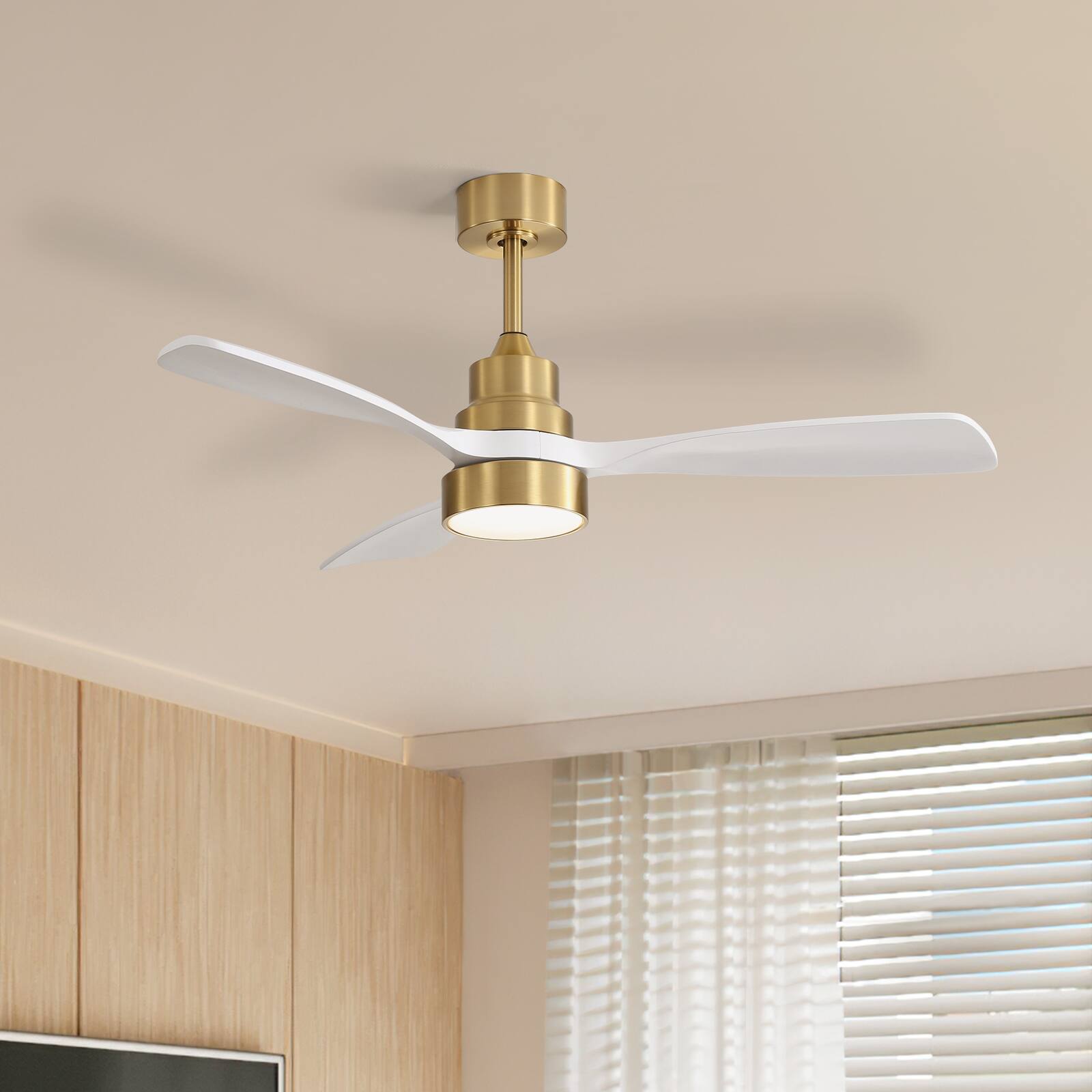 Alt View 2. Sofucor - Gold Low Profile Ceiling Fan With Lights Remote 48'' Wood Blade Ceiling Fan For Bedroom Living Room Farmhouse Patio - Gold.