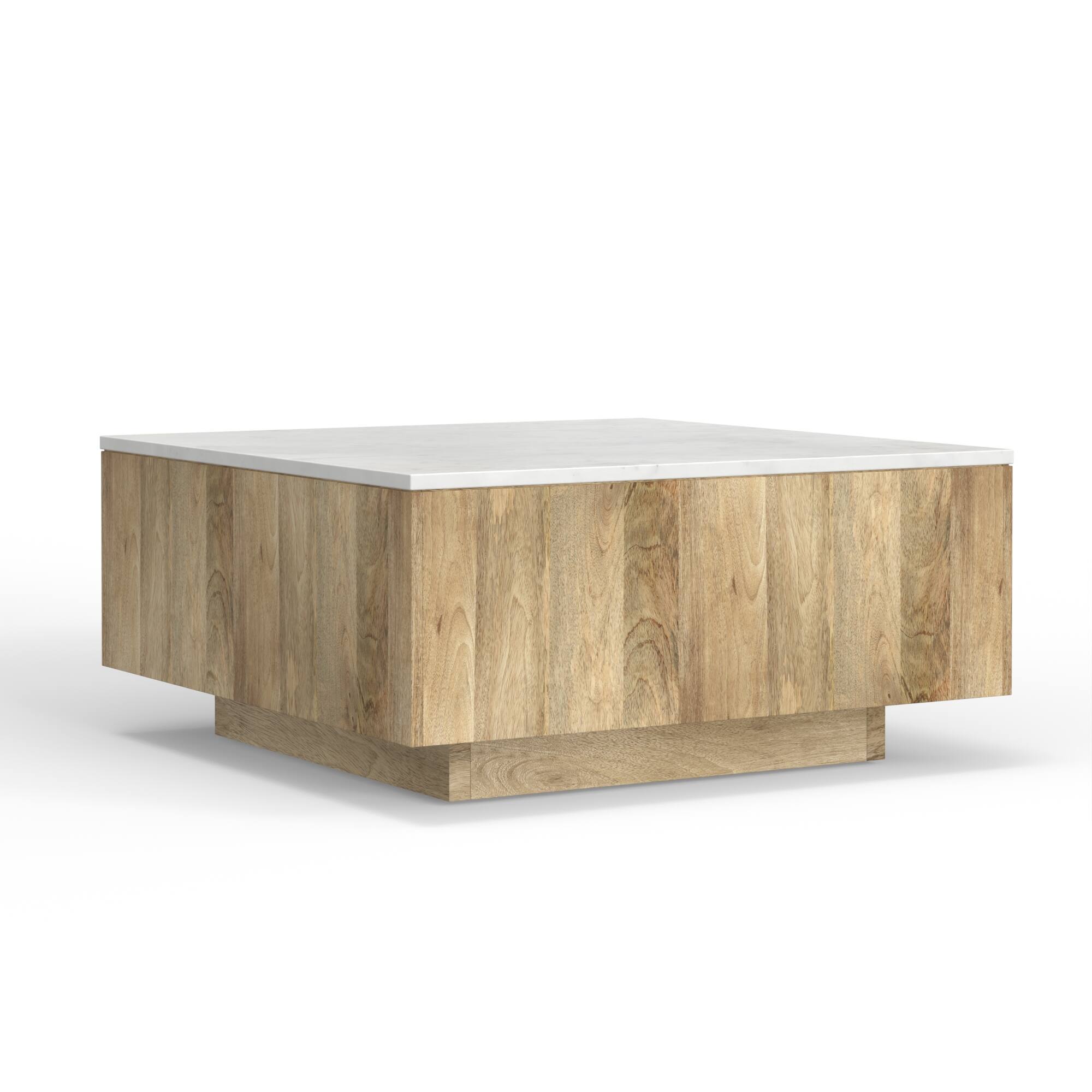 Simpli Home Lockhart 30W Square Drum Coffee Table White Marble/Refined ...