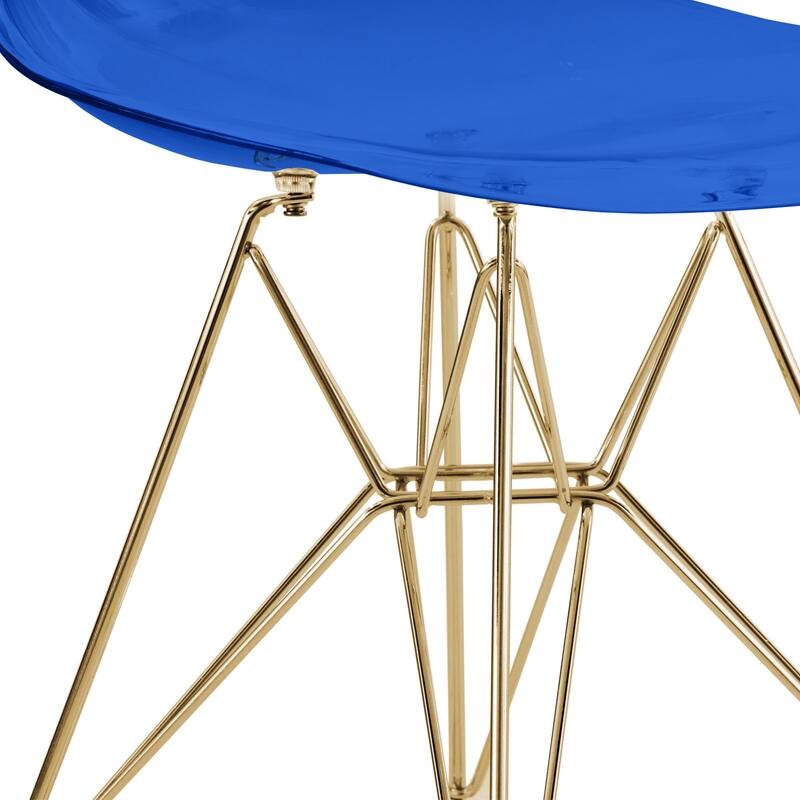 Alt View 3. LeisureMod - Cresco Modern Acrylic Dining Chair with Ergonomic Seat and Gold Steel Base - Transparent Blue.