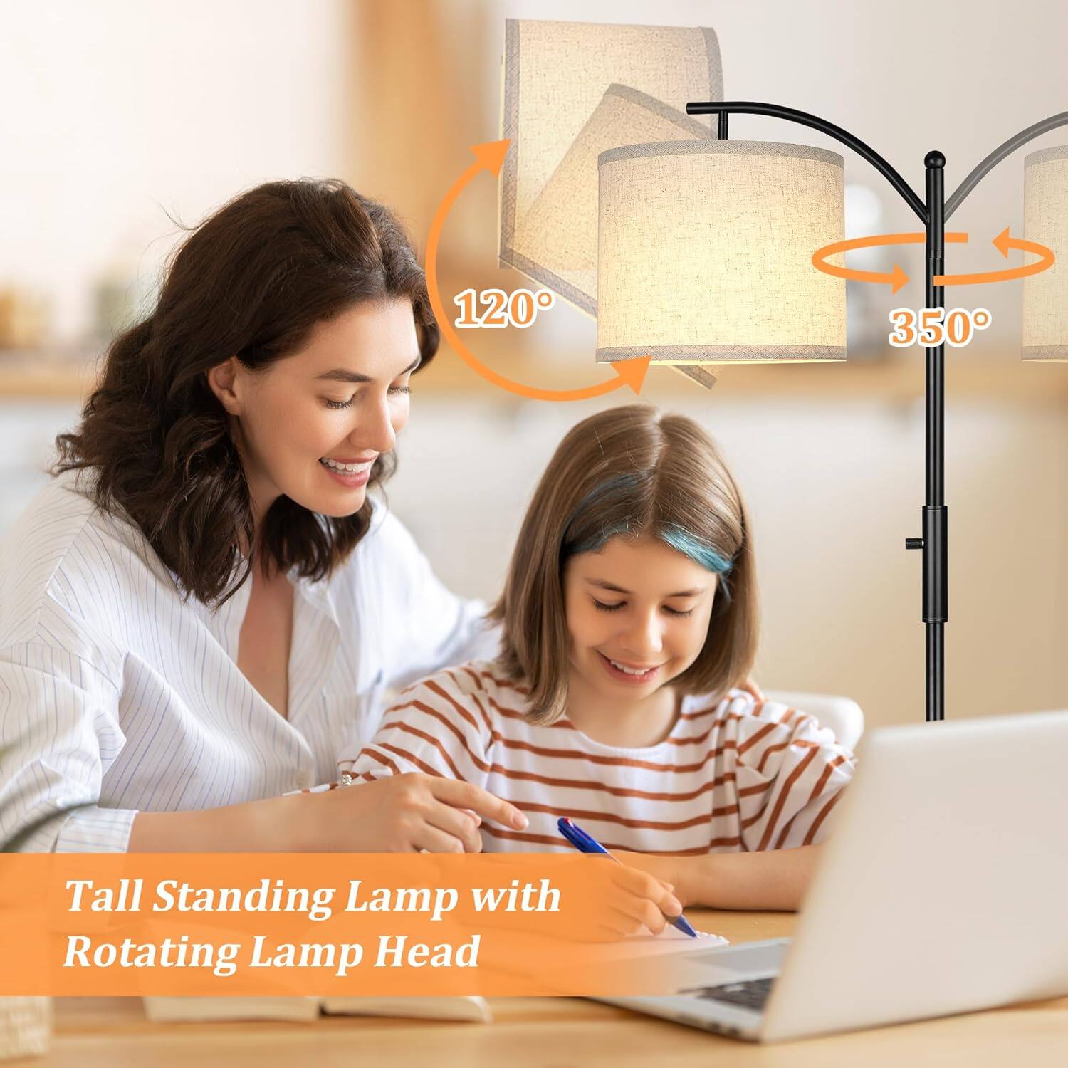 120° 350°

Tall Standing Lamp with Rotating Lamp Head