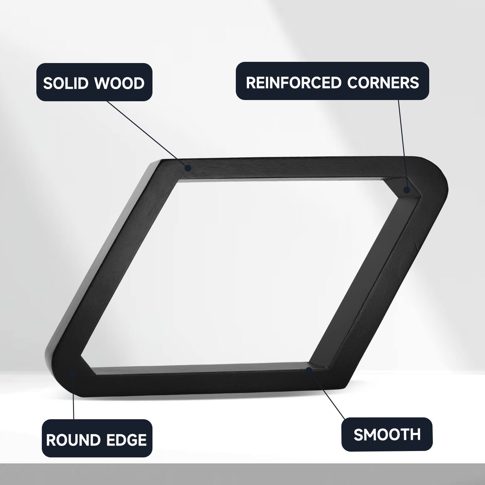 SOLID WOOD, REINFORCED CORNERS, ROUND EDGE, SMOOTH