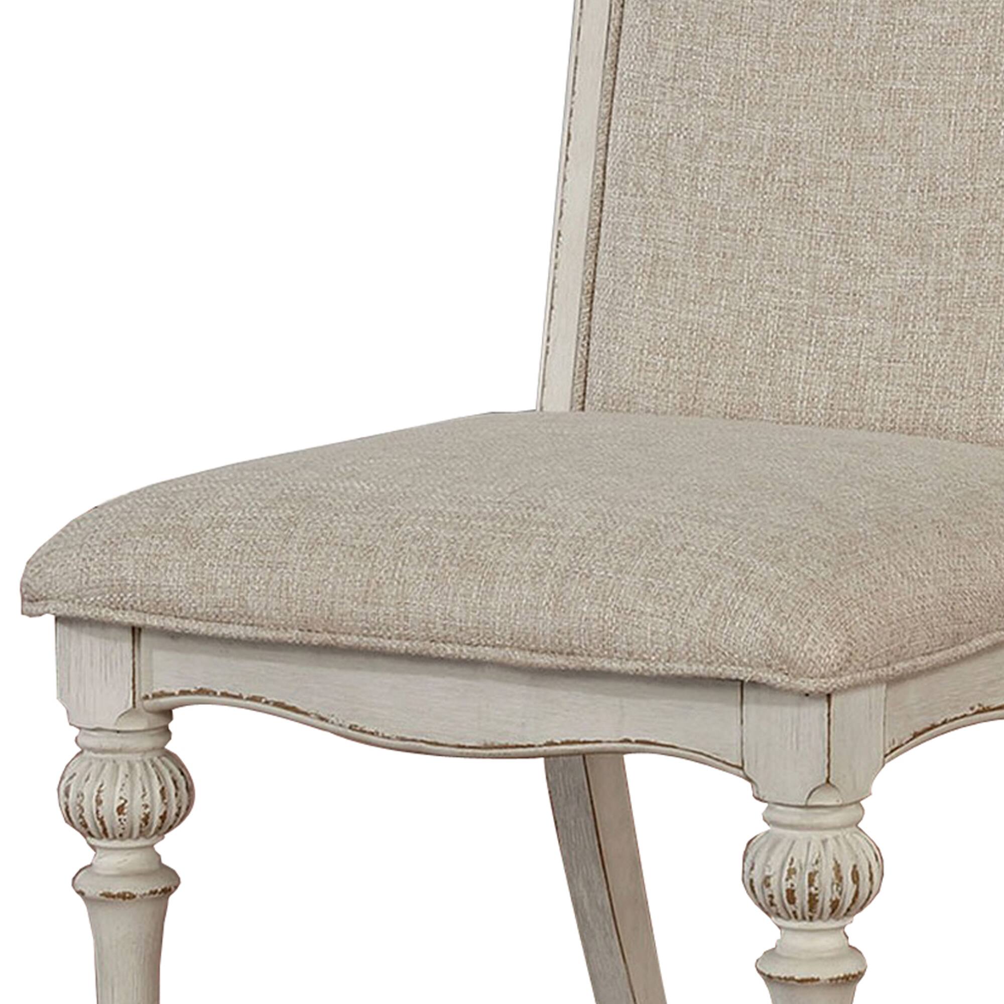 Alt View 2. Manhattan Lane - Rustic Wooden Armless Chair with Intricate Carvings, Set of 2 - White.