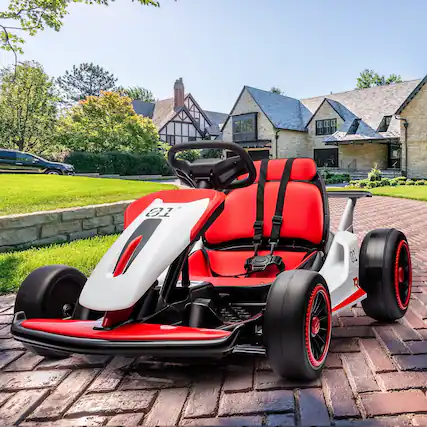 Front. U-HOMY - 12V 7AH Kids Electric Go-Kart with Dual Motors, Two Speeds, Foot Pedal & Slow Start – Sporty Red - Red.