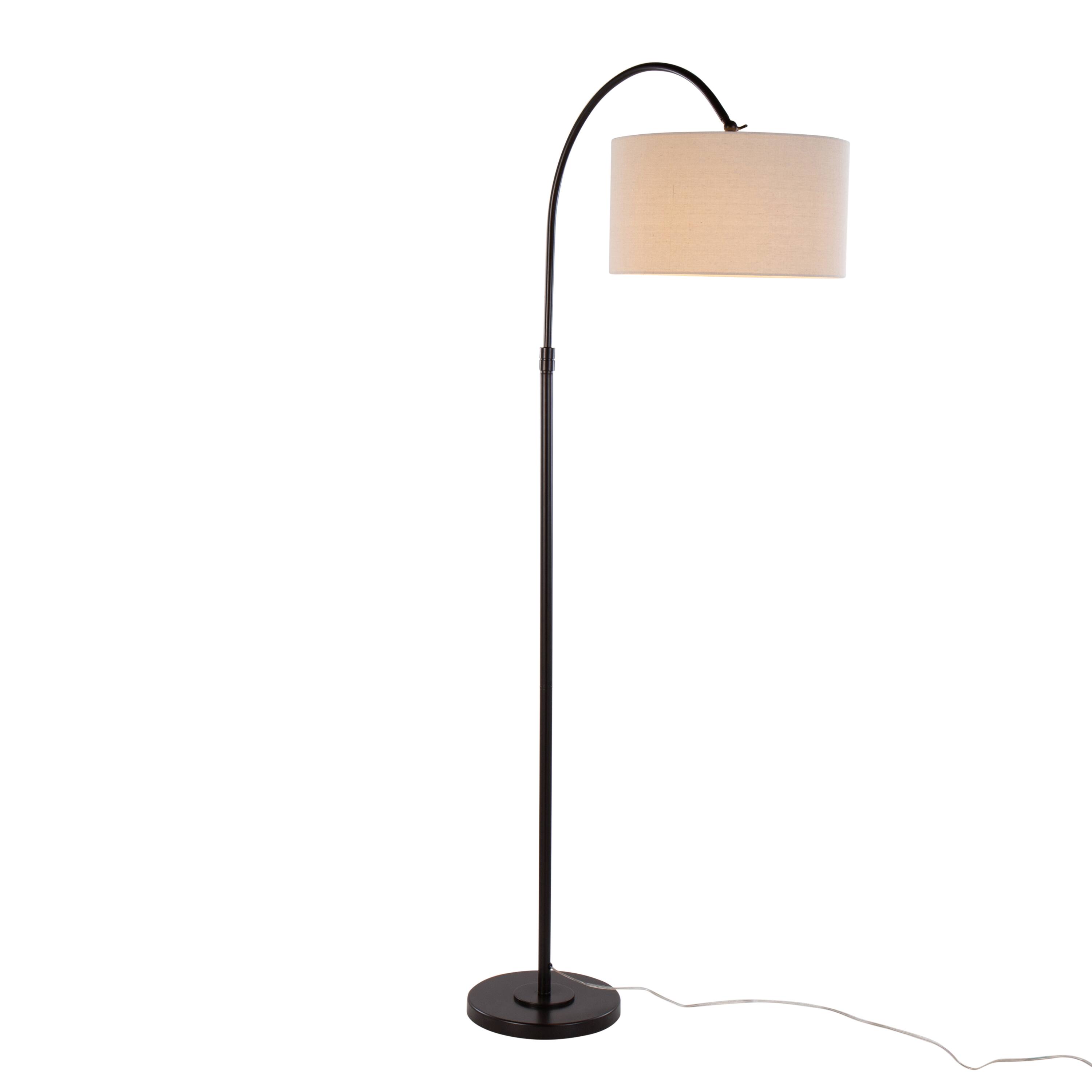 Back. Loheer - Loheer 72 Inch Contemporary Metal Floor Lamp Oil Bronze Tall Standing Light with Natural Linen Shade for Living Room - Natural.
