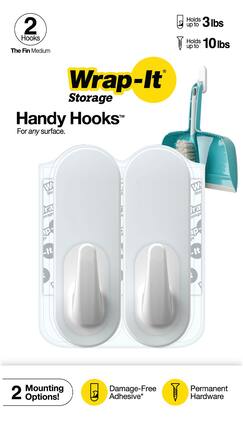 Wrap-It Storage - Handy Hooks 2-Pack Fin Medium - White