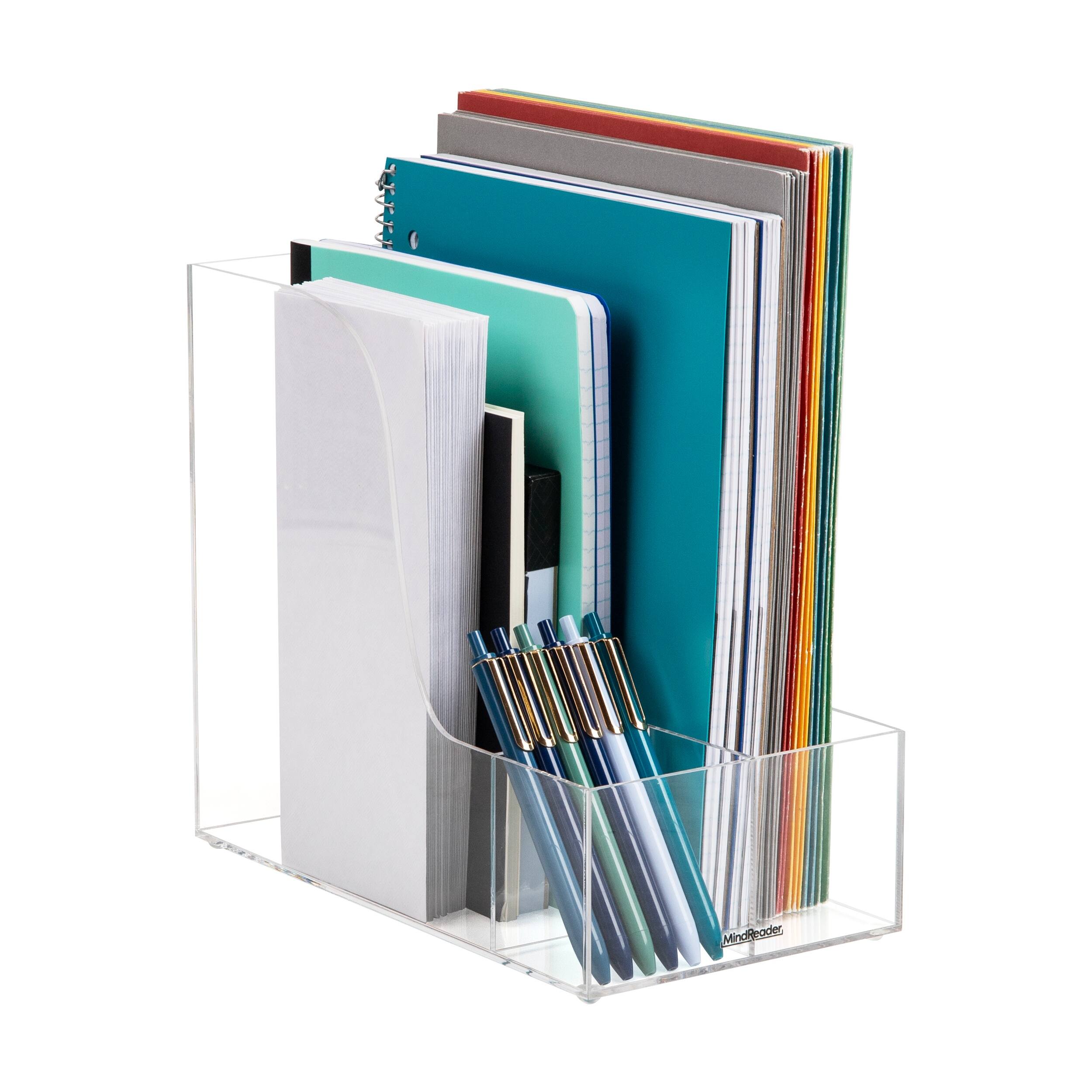 Front. Mind Reader - Vertical File Storage, Desktop Organizer, Magazine Holder, Office, Acrylic - Clear.