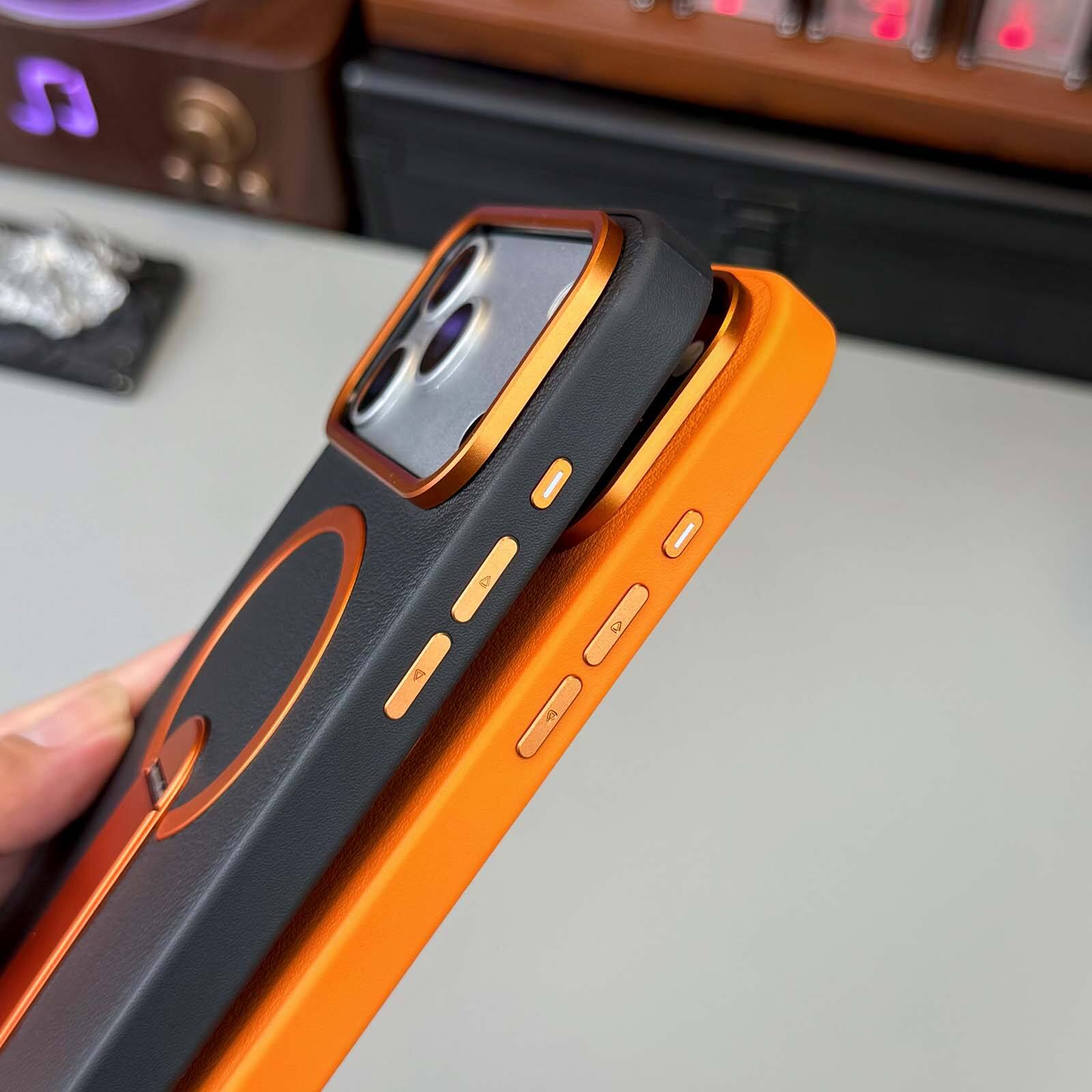 Alt View 8. Dteck - Rugged Magnetic Case for Apple iPhone 17 Pro Max with Integrated Stand, Slim Shockproof Dual Layer Protective Cover - Orange.