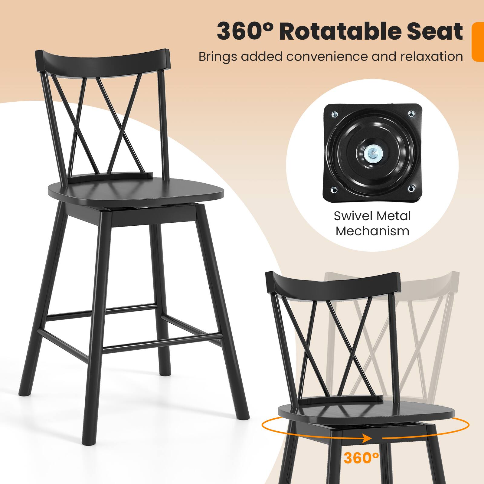 360° Rotatable Seat
Brings added convenience and relaxation
Swivel Metal Mechanism