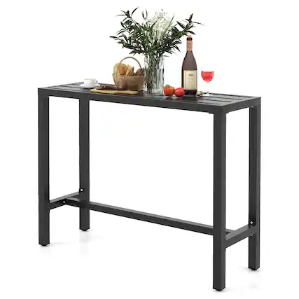 Front. Costway - Costway Outdoor Metal Bar Table 48" Patio Rectangular Counter Height Dining Table Black - Black.