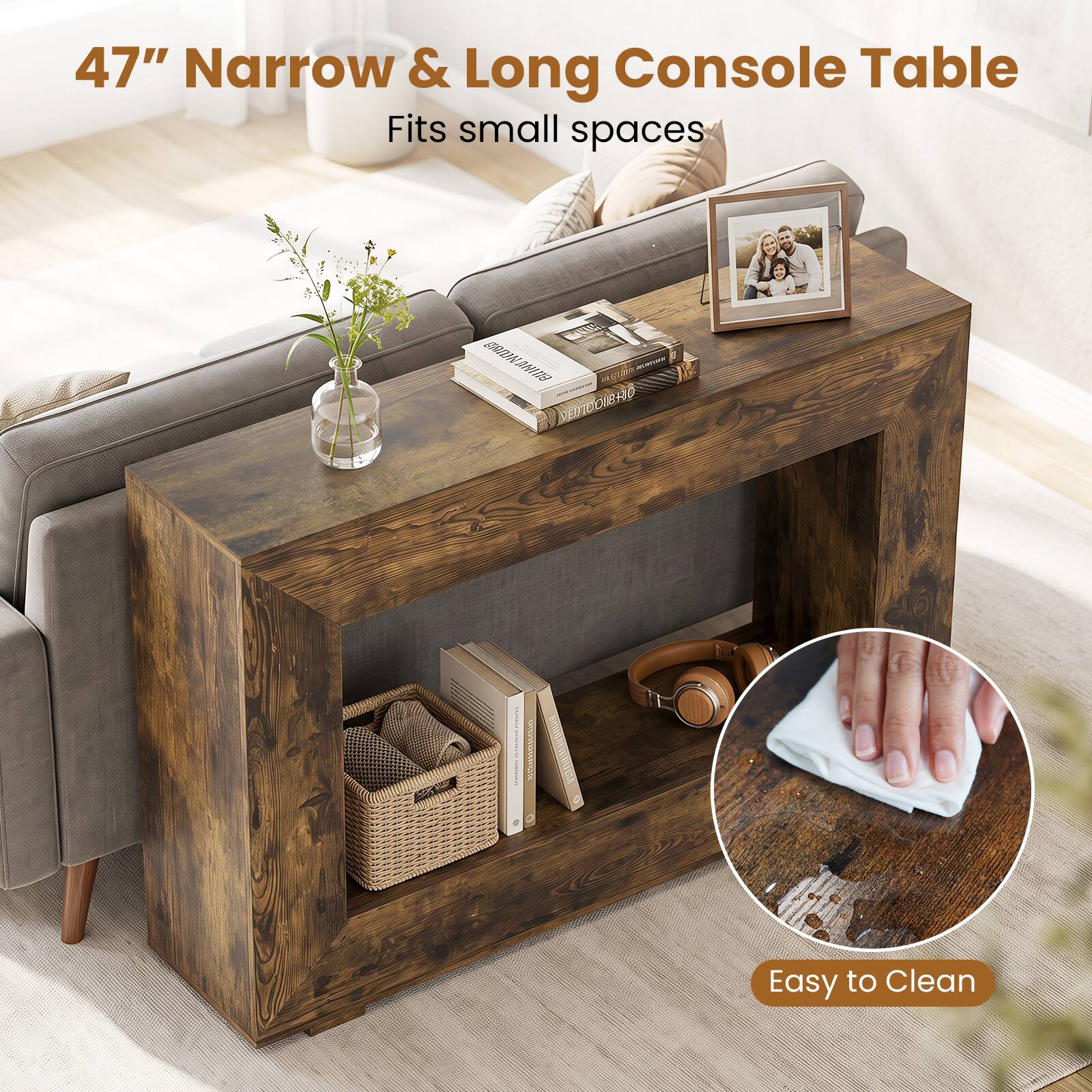 47" Narrow & Long Console Table  
Fits small spaces  

Easy to Clean
