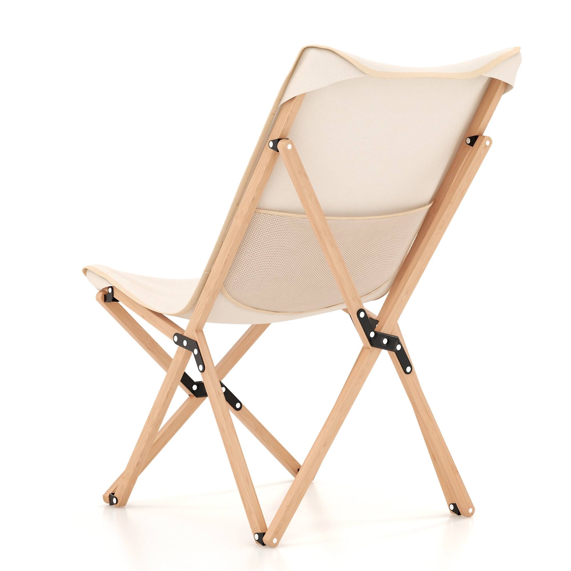 Alt View 18. Costway - Bamboo Butterfly Folding Chair Set of 2 with Storage Pocket 330 LBS Capacity Beige - Beige.