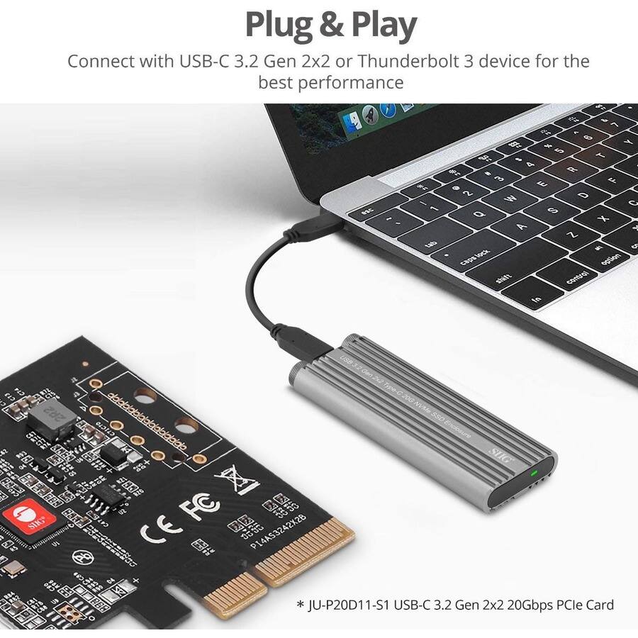 Plug & Play  
Connect with USB-C 3.2 Gen 2x2 or Thunderbolt 3 device for the best performance  

JU-P20D11-S1 USB-C 3.2 Gen 2x2 20Gbps PCIe Card