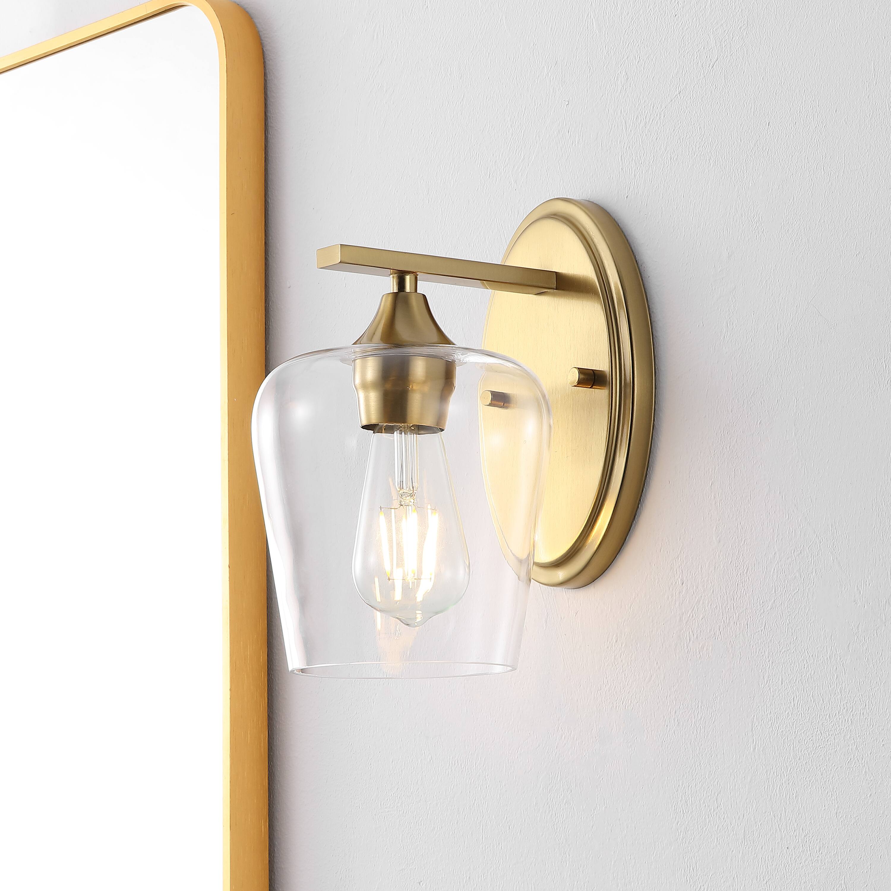 Alt View 1. Jonathan Y - Jayne 6" 1-Light Iron/Glass Cottage Rustic LED Vanity Light, Brass Gold - Brass Gold.