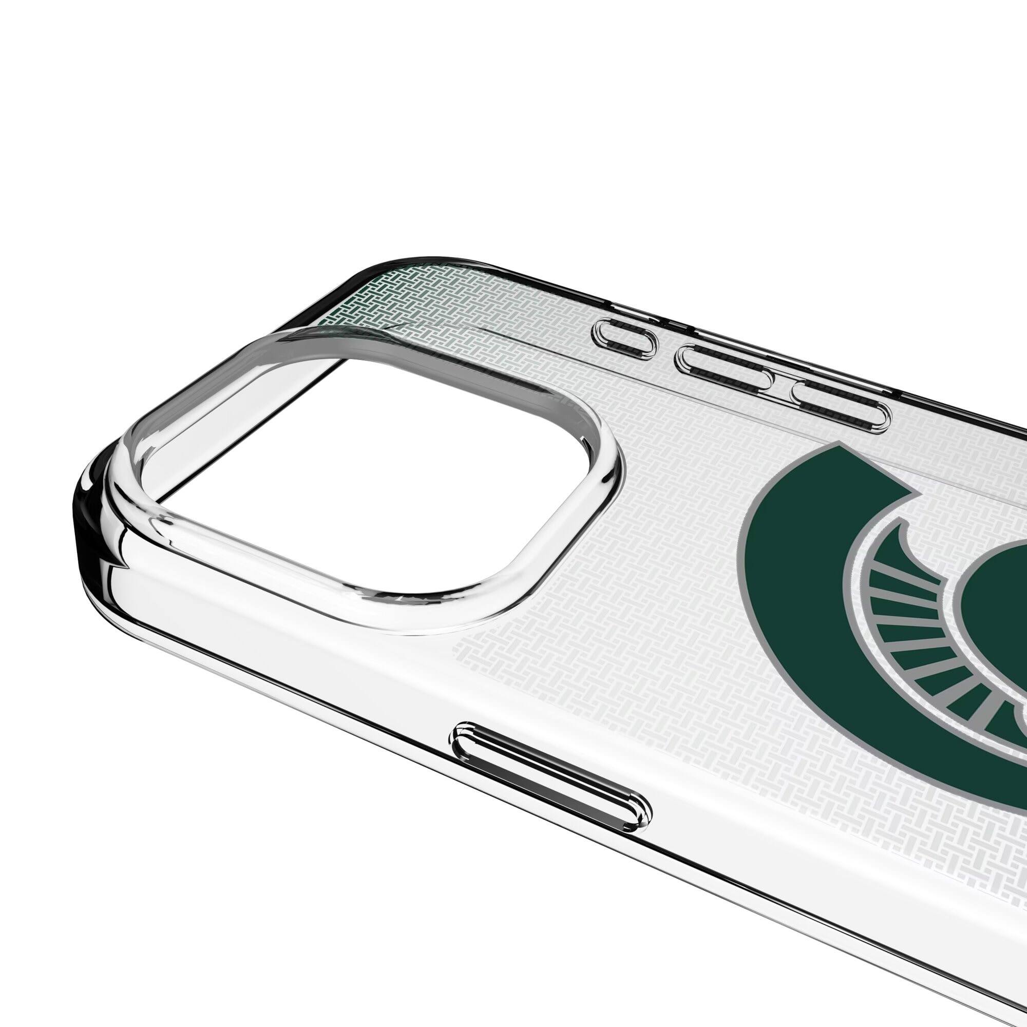 Alt View 2. Keyscaper - Michigan State Spartans Linen Logo iPhone Clear Case - 13 mini - Multicolor.