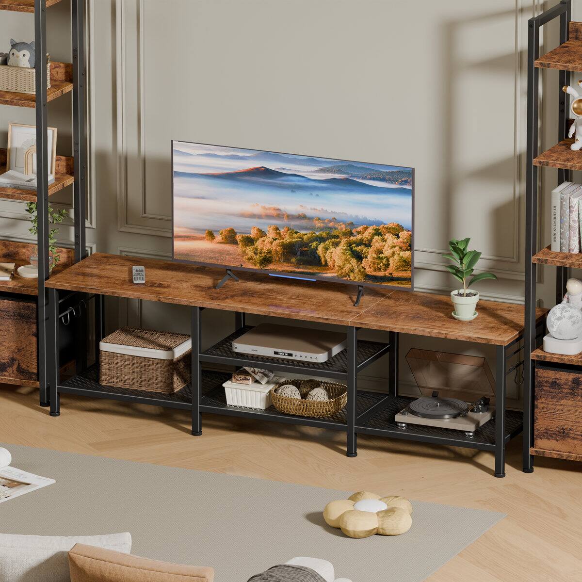Alt View 2. Furnulem - TV Stand Media Console Table Entertainment Center with Open Storage Shelves Soundbar Shelf for Living Room - Brown.