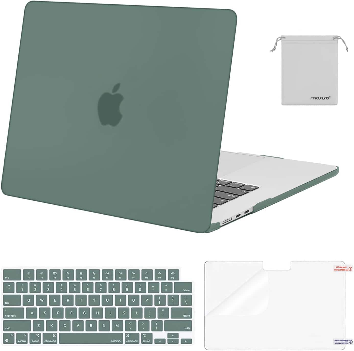 mosiso - Hard Shell Case Kit for MacBook Air 15 inch A3448 A3241 A3114 A2941 M5 M4 M3 M2 - Emerald Green